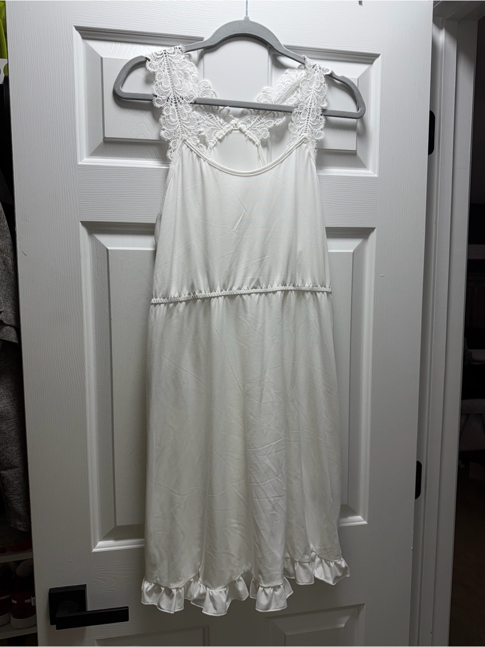 SHEIN White Lace-Back Midi Slip Dress with Ruffle Hem